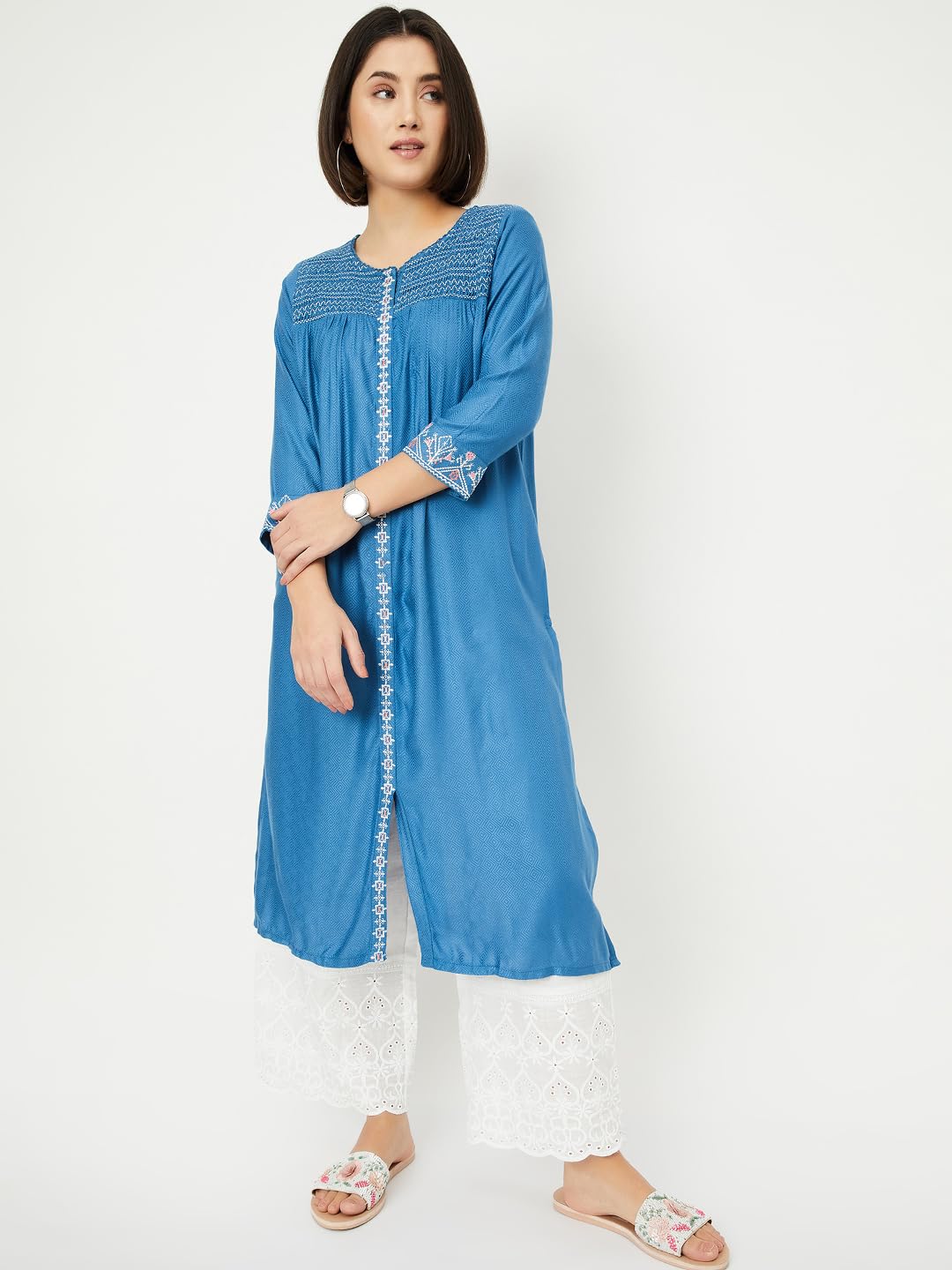 Max Women Rayon Blend Regular Fit Kurta (VIWWSP25CH_Blue, 2XL)