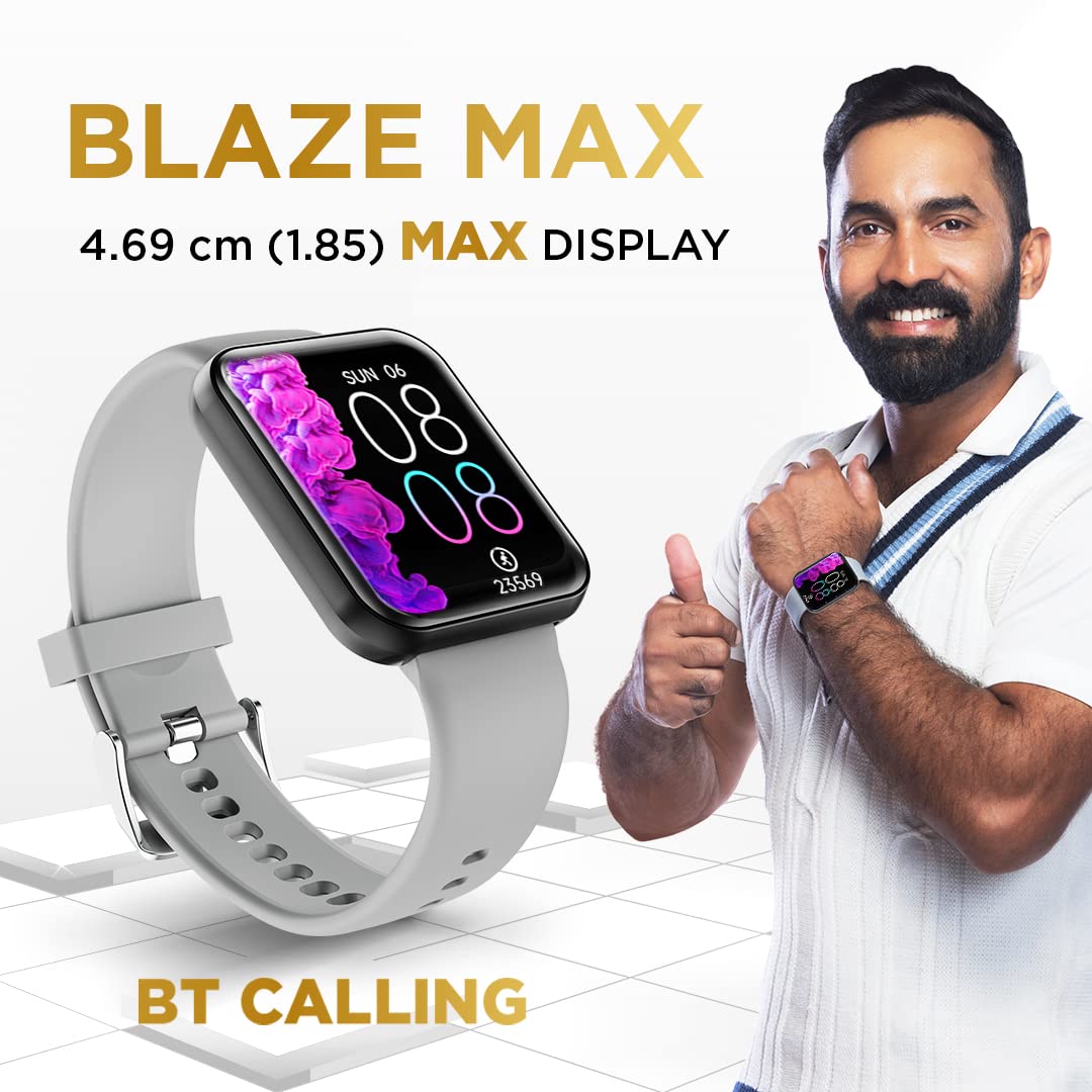 GIZMORE Gizfit Blaze Max 1.85" IPS Display with 240 x 280 px | 450 NITS Brightness BT Calling Edge to Edge Display, Voice Assistance, Bluetooth Smartwatch (Gray)