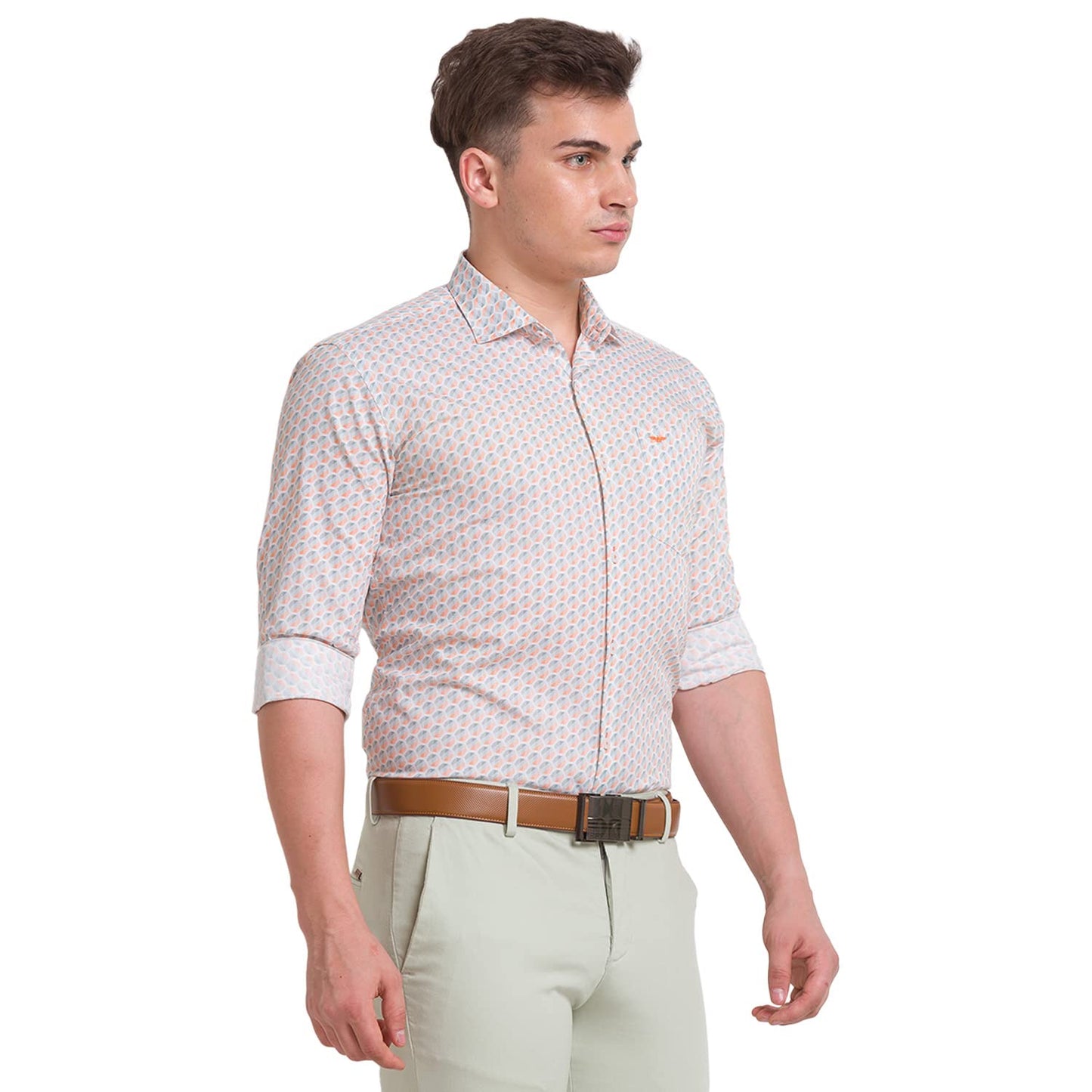 Park Avenue Men's Full Sleeve Slim Fit Medium Orange Casual Shirt