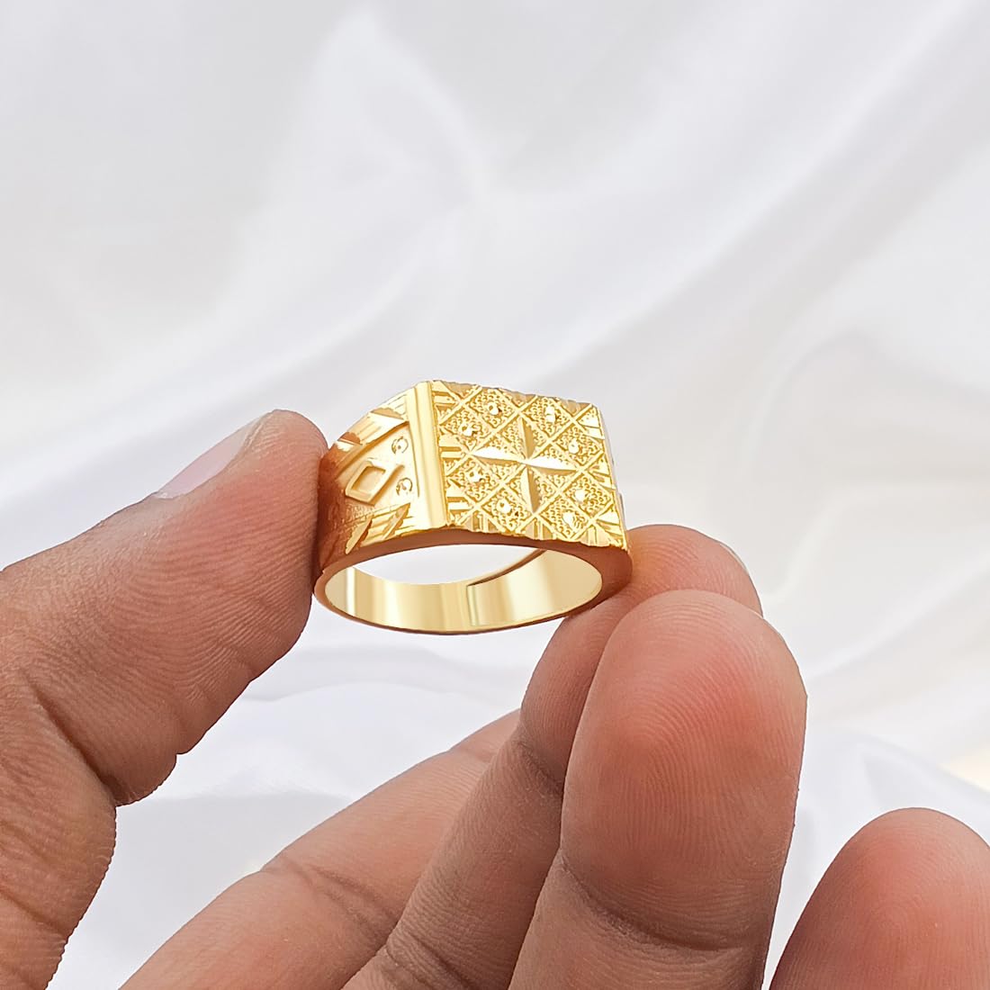 Saizen Gold Plated Chillain Work Design Finger Ring For Men And Boys