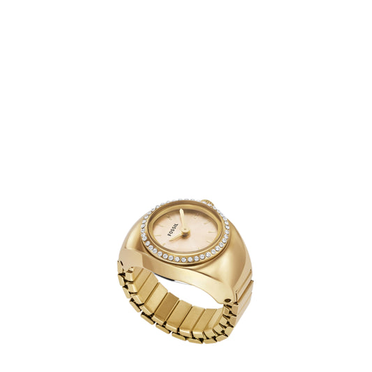Fossil Watch Ring Gold dial ES5319 for Women, Analog, Stainless Steel, Gold Strap