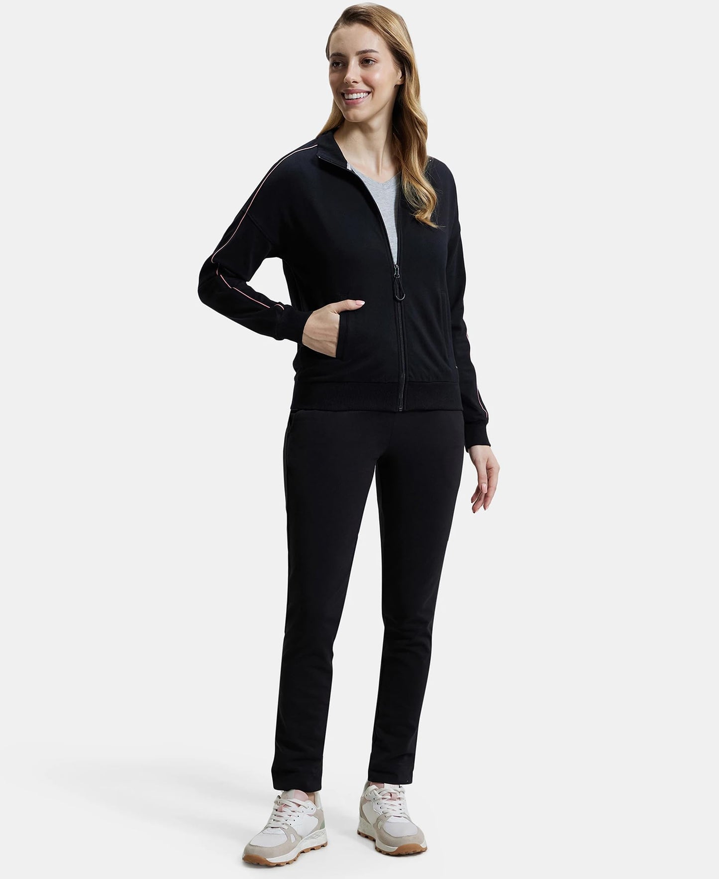 Jockey Women's Regular fit Jacket with Ribbed cuff and hem A111_Black_XL