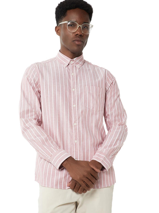 Max Men Striped Slim Fit Shirt (Red_42)