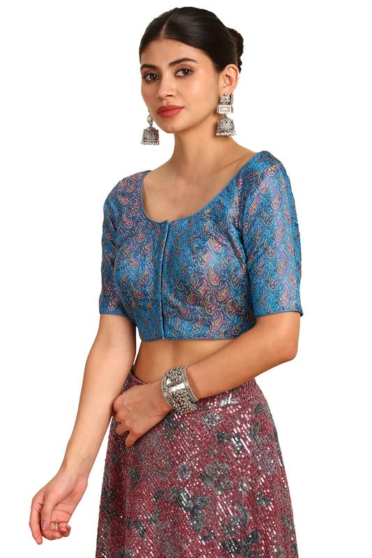 Soch Womens Blue Paisley Woven Design Silk Blend Padded Blouse