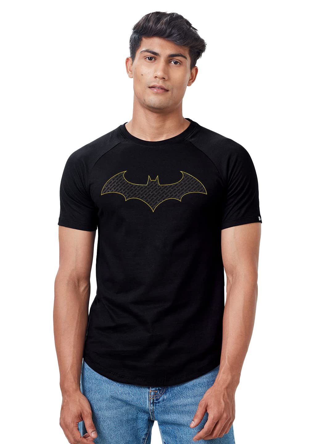 The Souled Store Men Official Batman: The Emblem Black Printed Drop Cut T-Shirts Drop Cut T-Shirts Fashionable Trendy Graphic Prints Pop Culture Merchandise