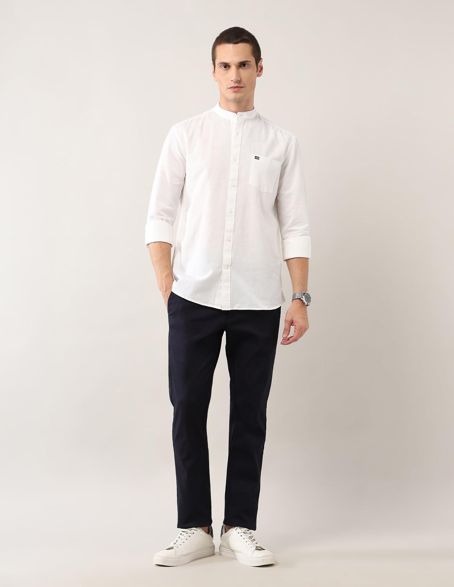 Arrow Sports Men's Slim Fit Pure Cotton Mandarin Collar Shirt (ASAEOSH1854_White_39)