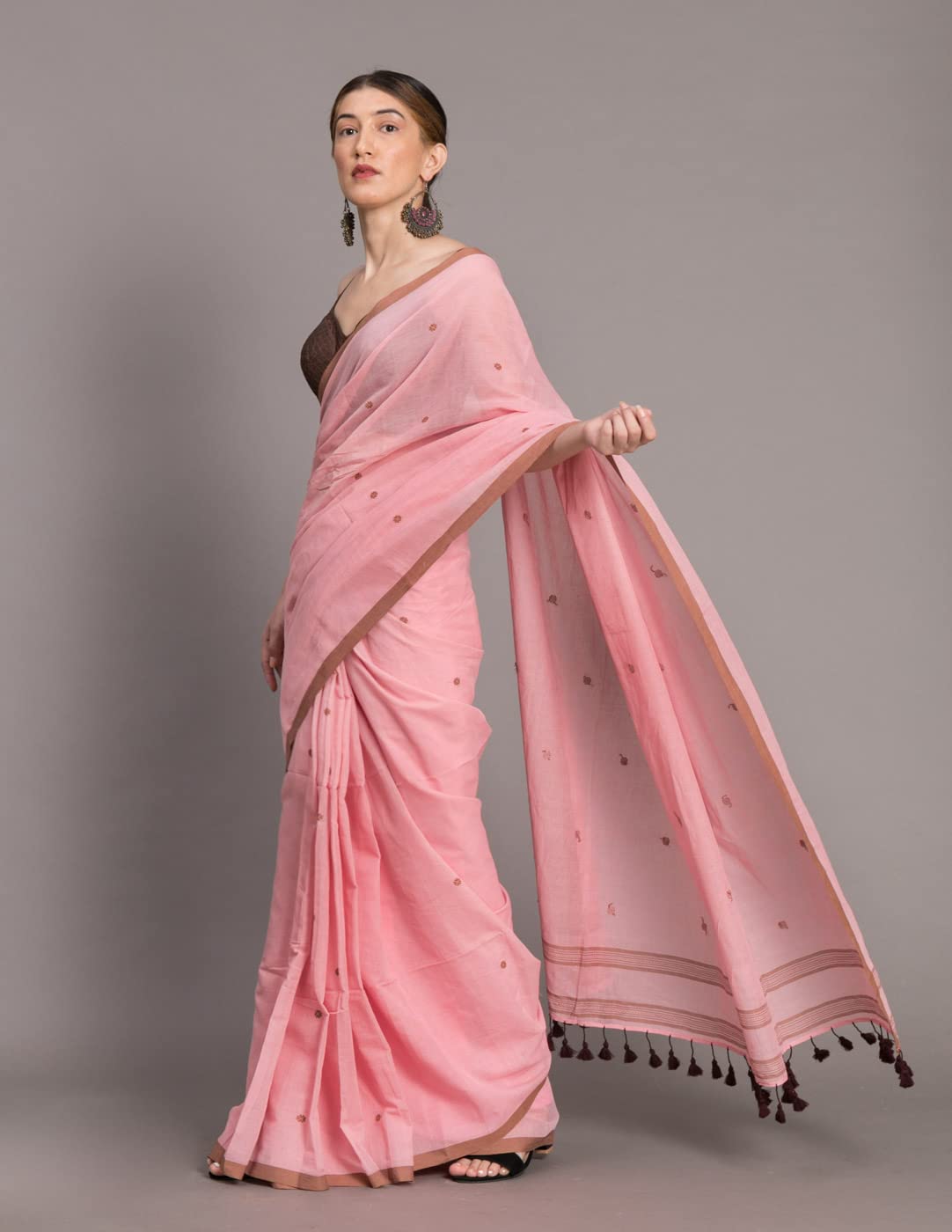 Suta Women's Woven Pure Cotton Saree Without Blouse | Pink Saree | Cotton Saree | Mul Cotton Saree