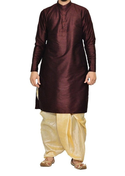 Royal Kurta Men's Art Silk Blend Dhoti Kurta Set_Brown
