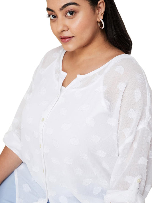 Max Women Plus Size Textured Blouse with Cami Top (WVN3206P_Ivory)