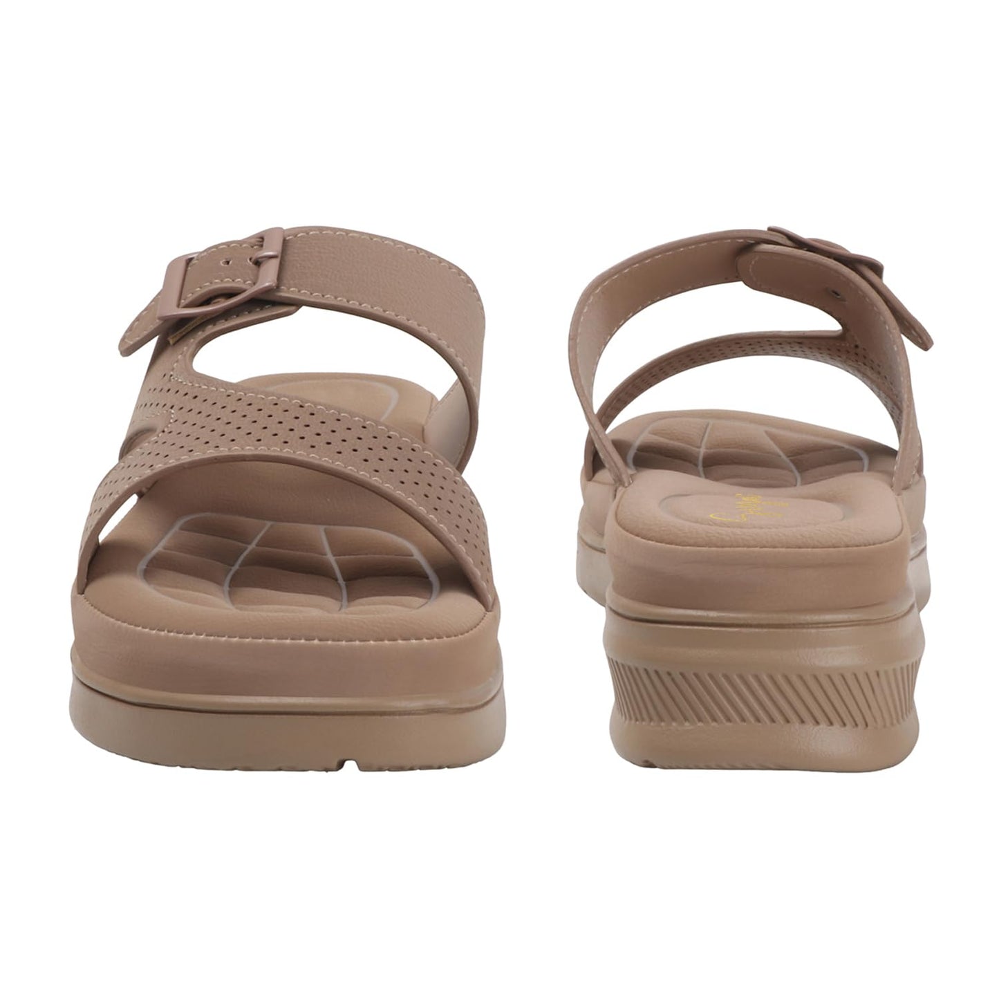 Women Slide Sandals with Perforated Upper and Buckle Detail for All-Day Comfort (Chiku, UK Footwear Size System, Adult, Women, Numeric, Medium, 4)