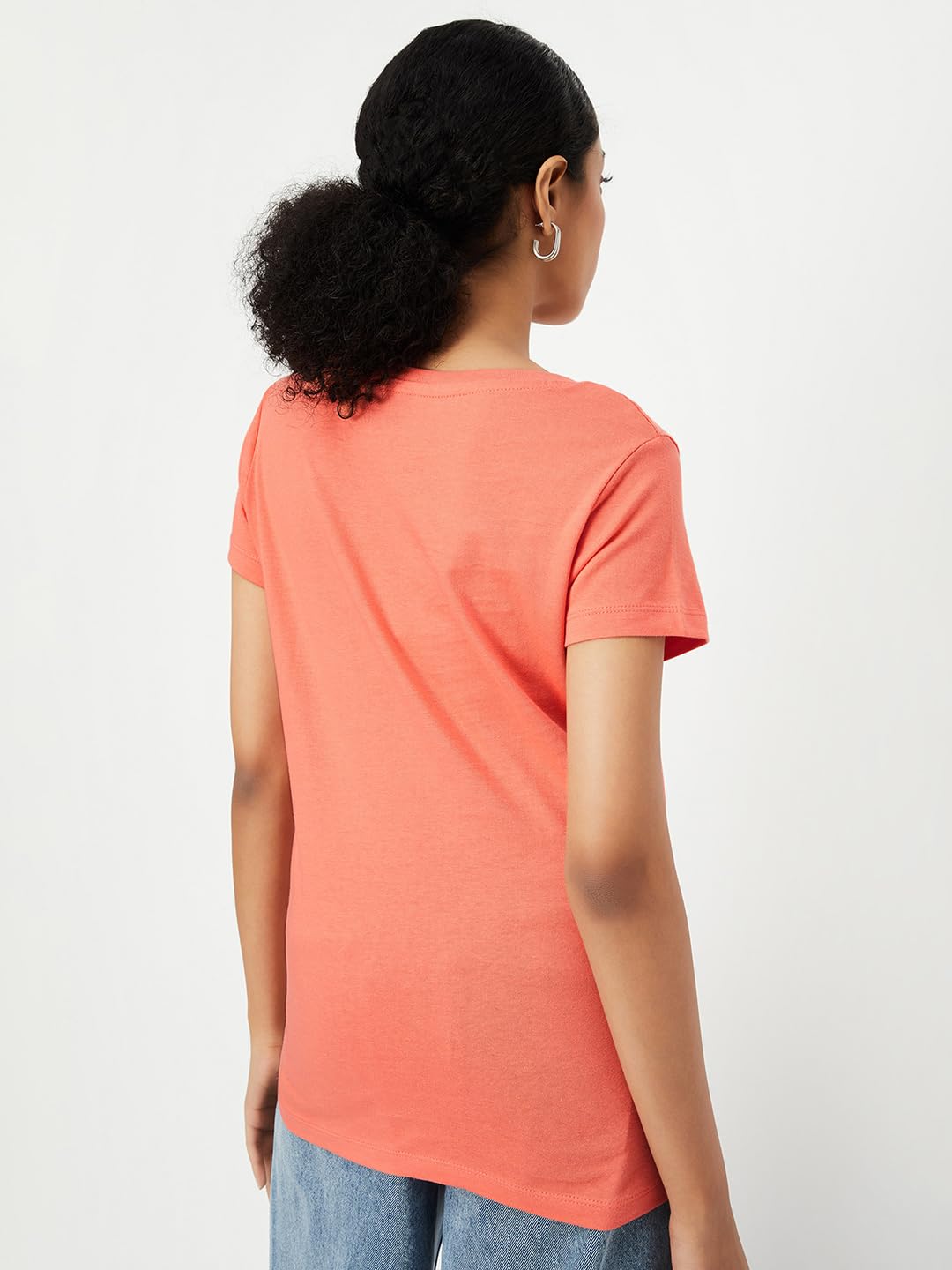 Max Women's Cotton Regular Fit Metallic Printed T-Shirt (Sp24Ccp05Orange)_M