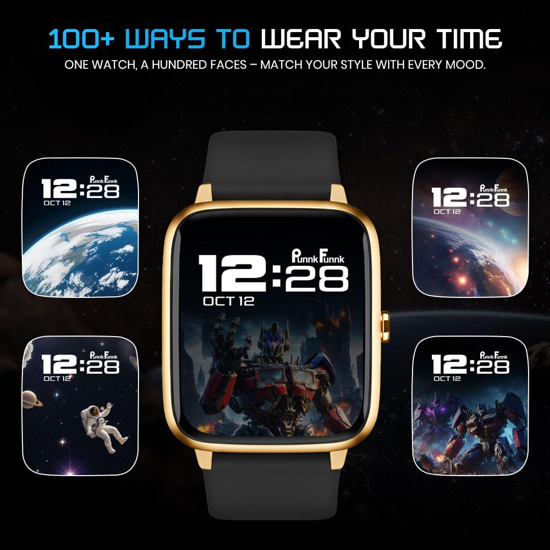 PunnkFunnk NovoLux HD Display Smartwatch for Men & Women | Bluetooth Calling | Heart Rate | Sleep Monitor | 113+ Sports Modes | IP67 Waterproof Smartwatch for Android & iOS - (Gold Dial Black)
