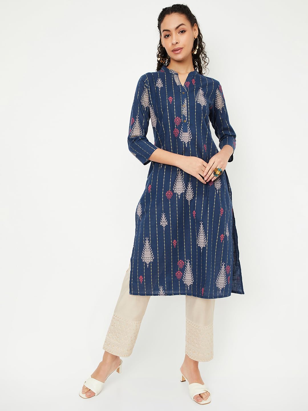 Max Women's Cotton Blend Regular Fit Kurta (PEPKSP25TUINDIGO_Indigo, XL