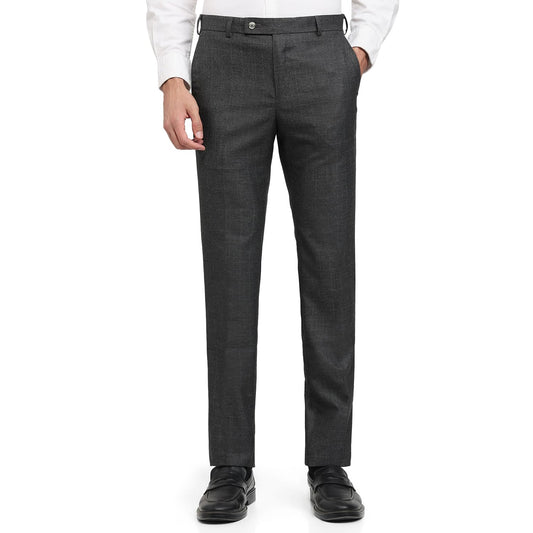 Raymond Men Slim Fit Structure Pattern Polyester Blend Flat Front Formal Trouser Medium Grey
