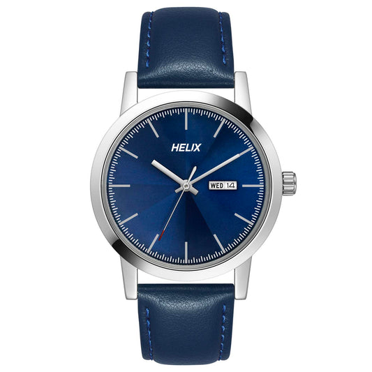 Helix by Timex Analog Watch for Man with Blue Round Dial & Blue Leather Strap Band Water Resistant Men's Wrist Watches - TW047HG01