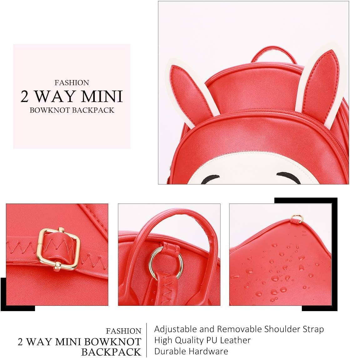 ShopyVid Cute Mini Convertible Backpack for Girls (Red Cat)