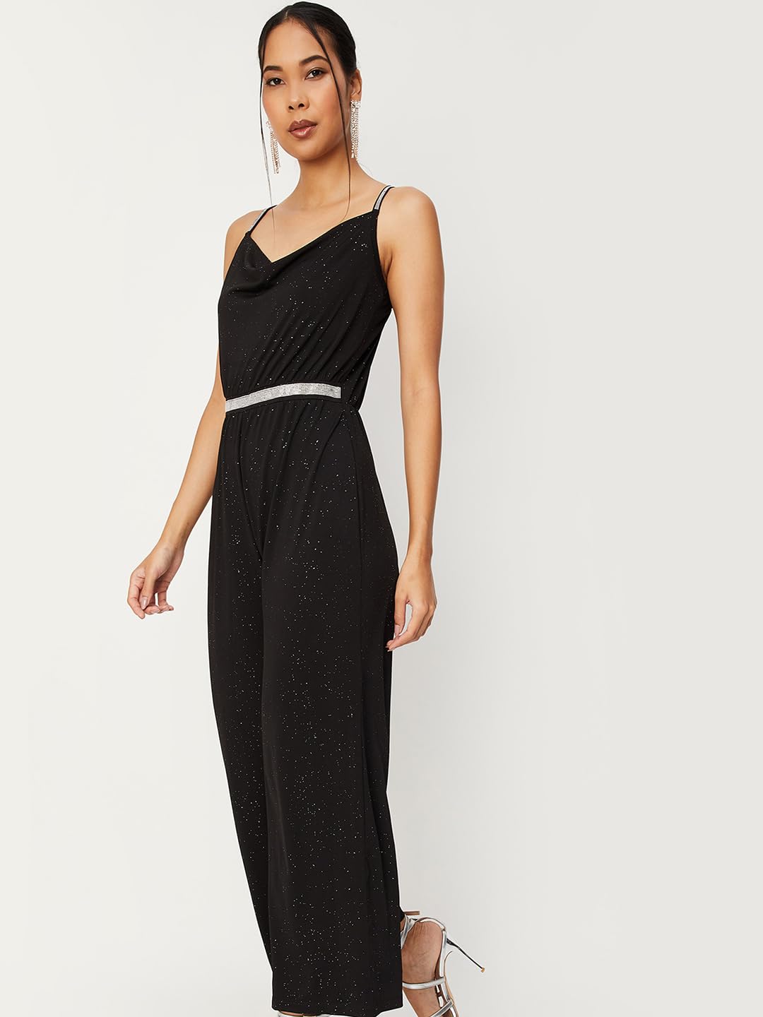max Women Shimmery V-Neck Jumpsuit (PE3004BLACK)_L