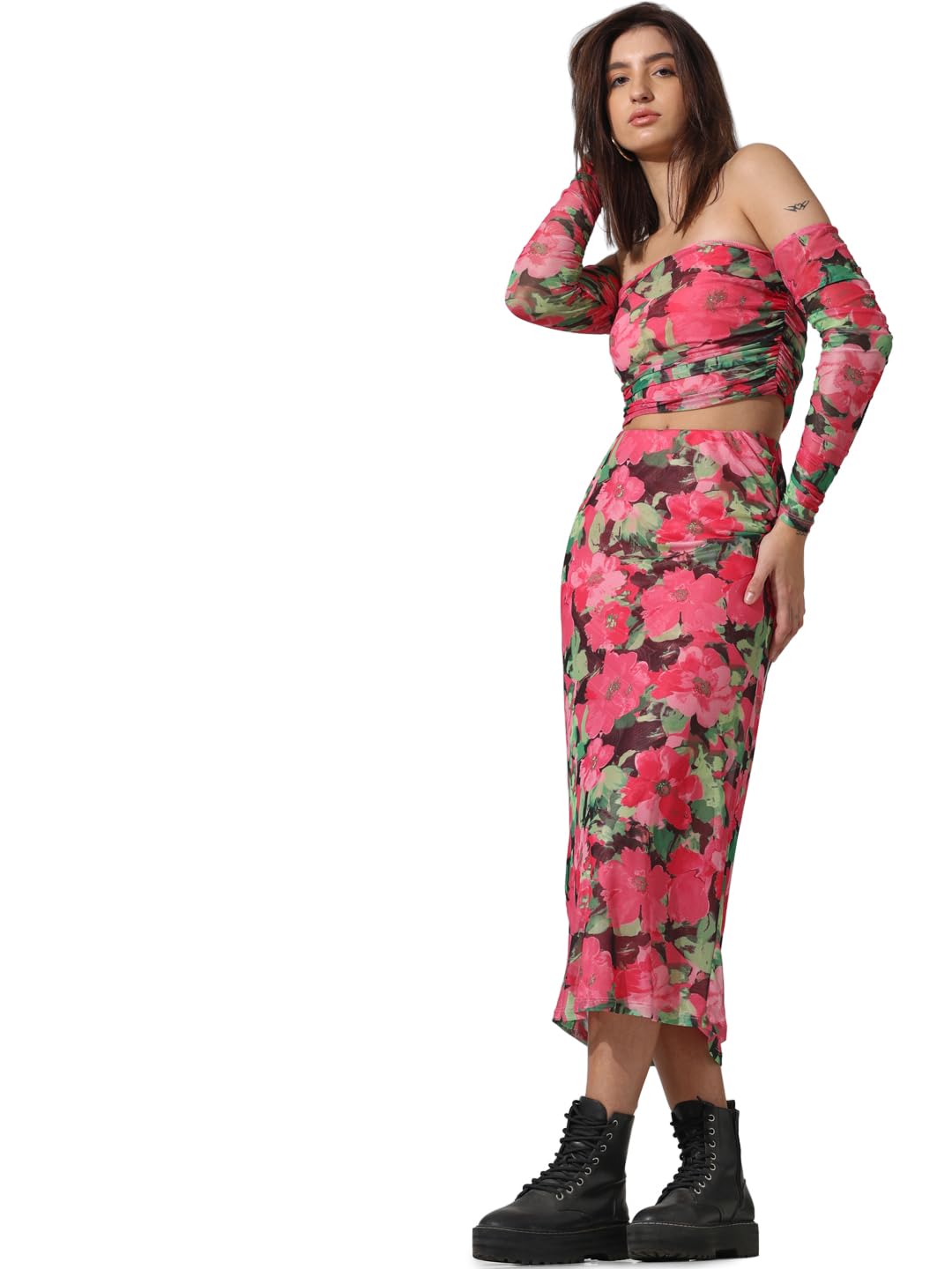 ONLY Women Printed Polyester High Rise Multicolor Pencil Skirt