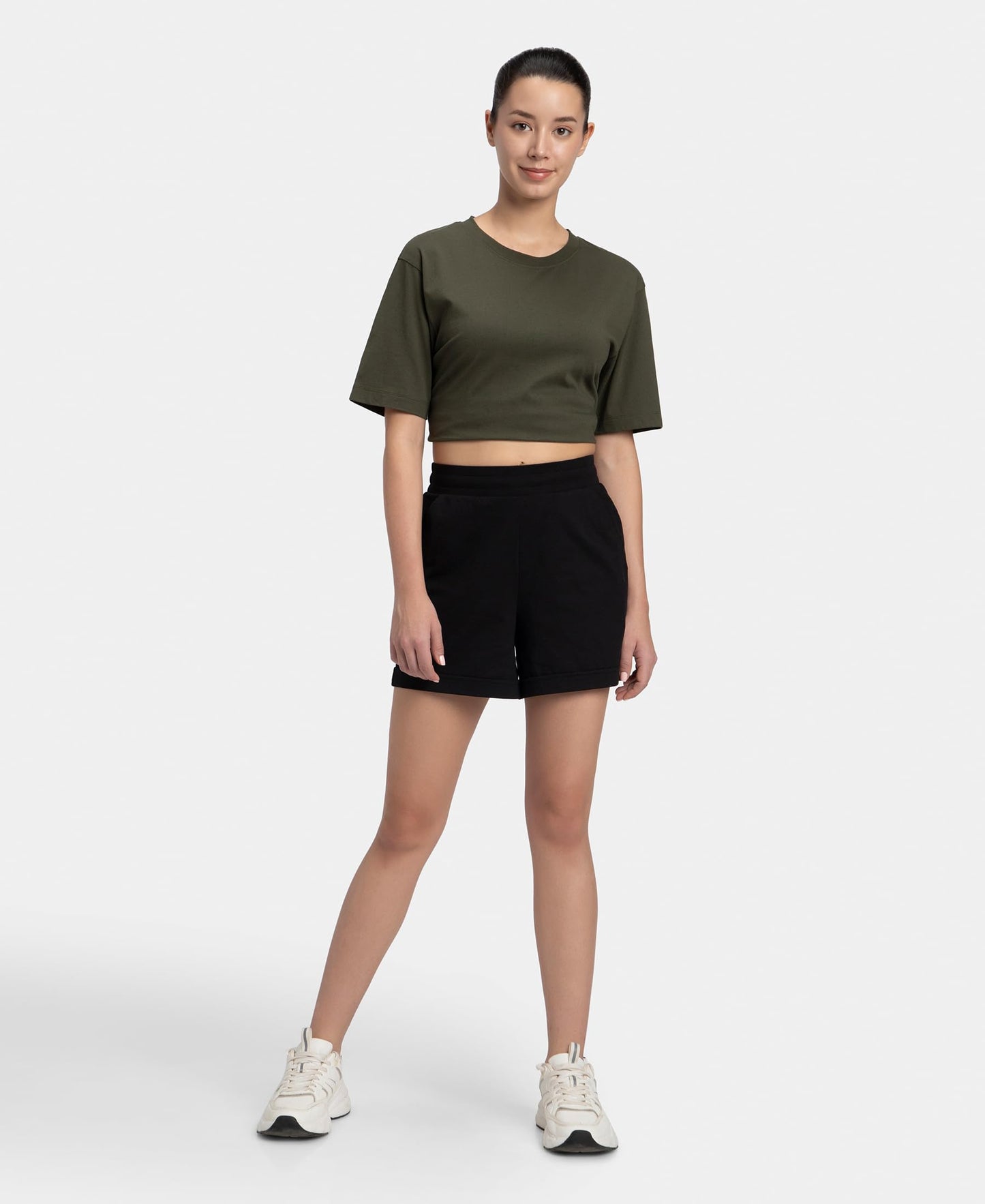 Jockey A157 Womens Super Combed Cotton Rich Straight Fit Shorts with Side Pockets_Black_S