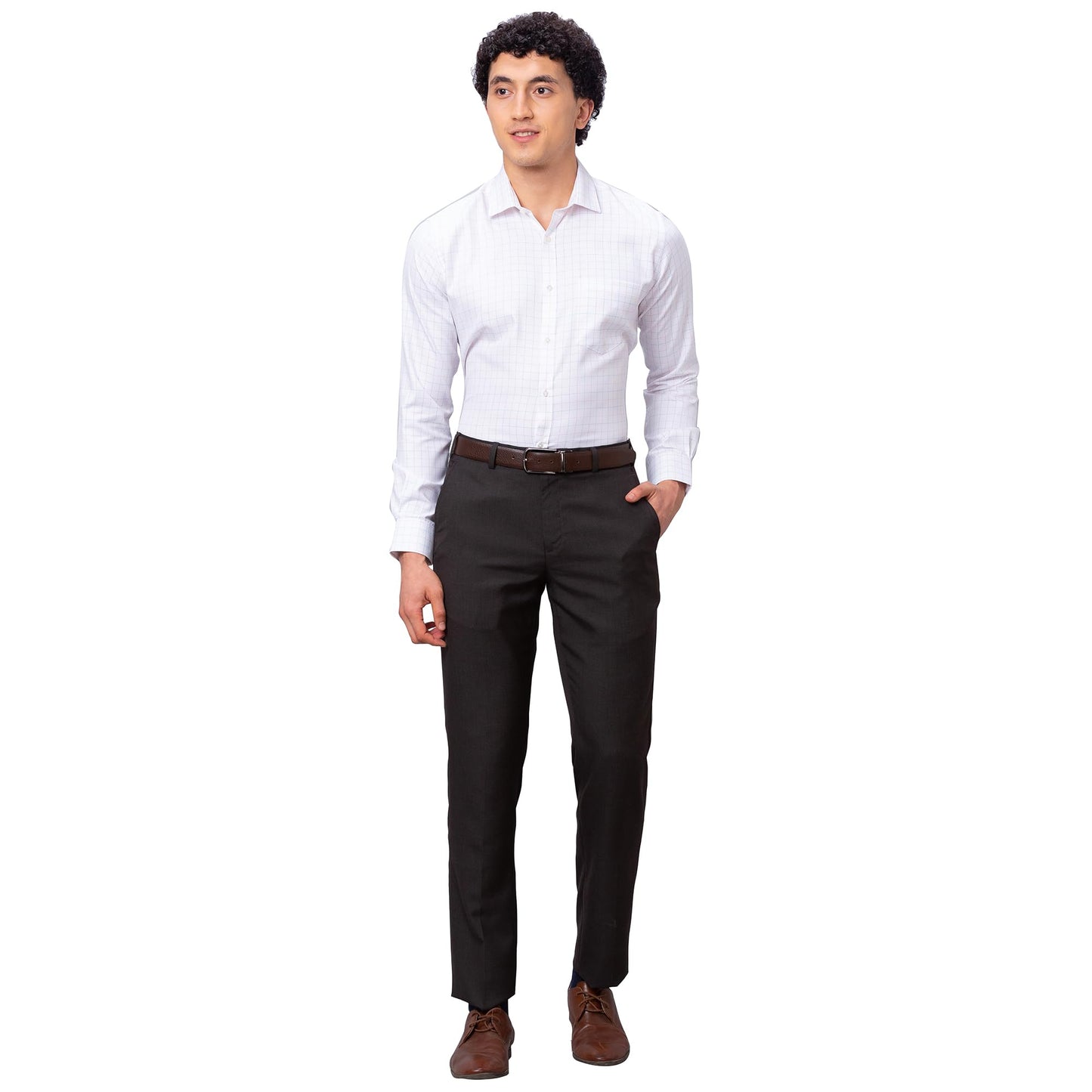 Park Avenue Men's Smart Fit Poly Viscose Blend Flat Front Structure Pattern Dark Brown Formal Trouser (Size: 32)-PMTX07556-O8
