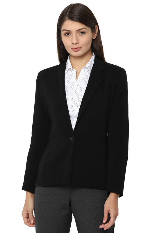 Allen Solly Women's Regular Fit Single Breasted Blazer (AWBZ1R02245_Black_Medium_Black_M)