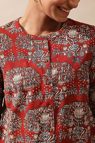 W for Woman Red Shirt in Hand Block Kalamkari Print_24JUF30003-910641B_L