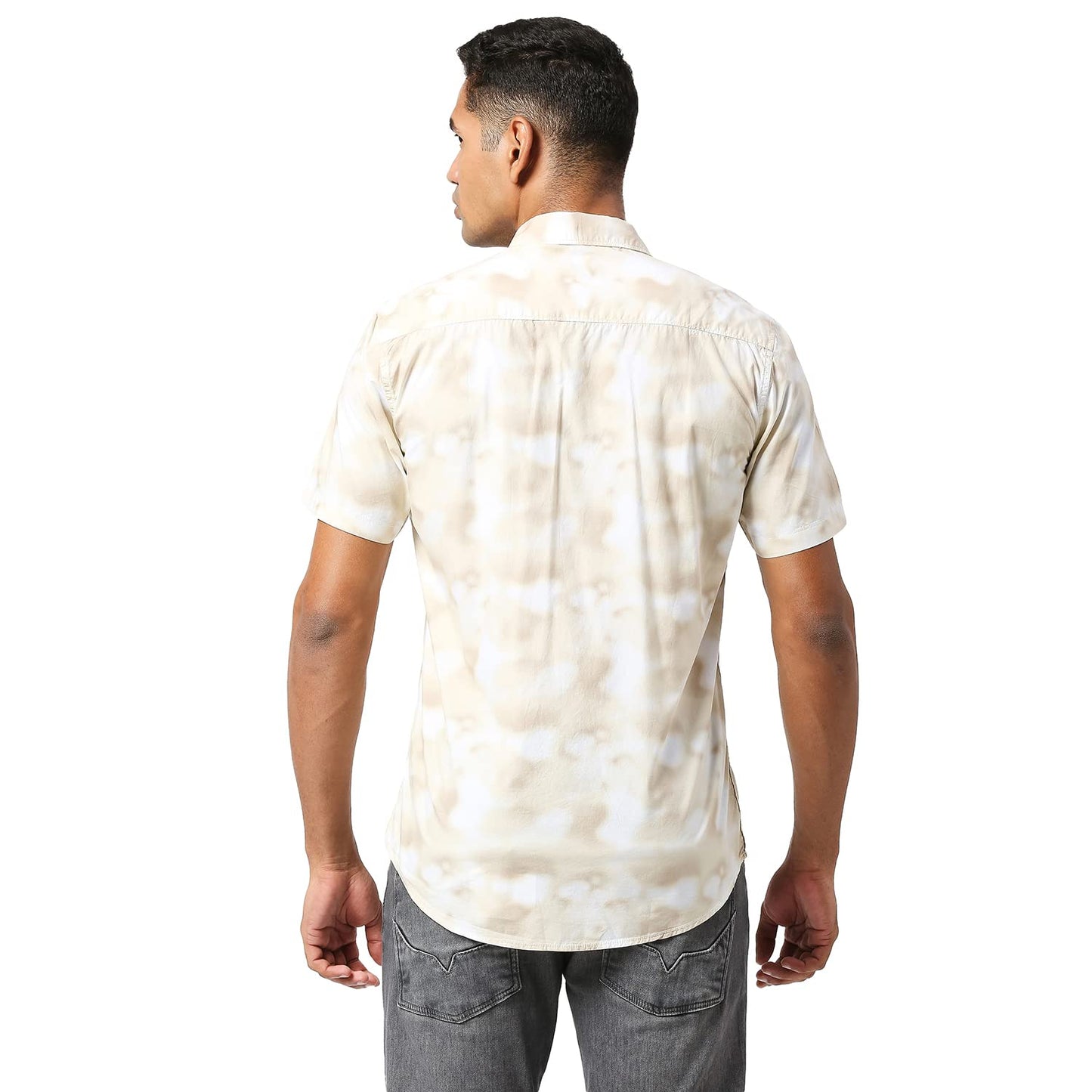 Pepe Jeans Men's Regular Fit Printed Shirts Beige