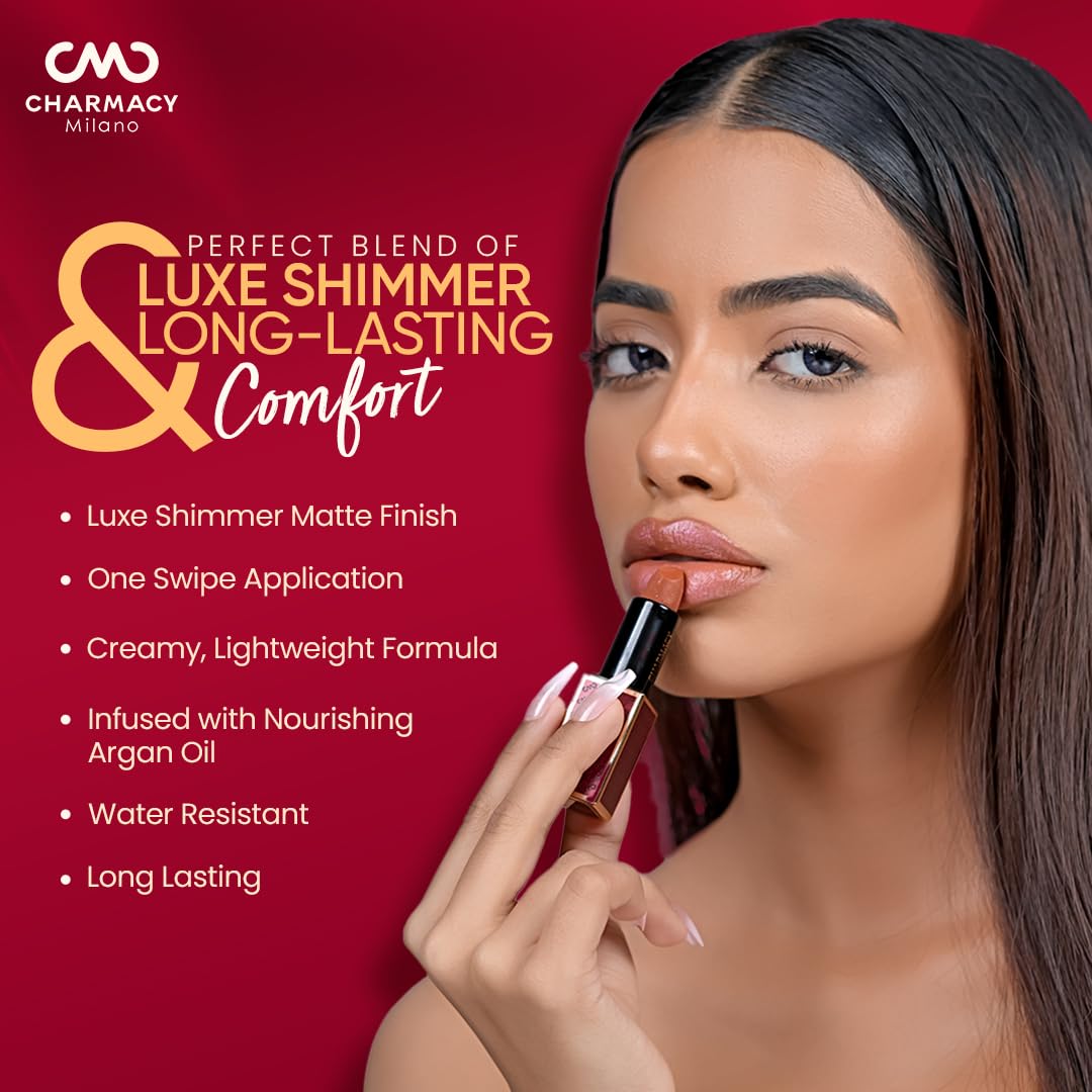Charmacy Milano Diamond Rush - Jade 80, Creamy & Lightweight Lipstick, Long-Lasting Lipstick, Luxe Shimmer & Matt Finish, 3.8 Gms
