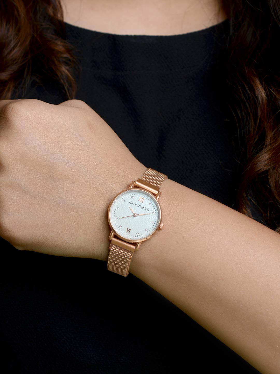 Joker & Witch Women Lexi 30mm White Dial 12mm Rose Gold Steel Mesh Watch