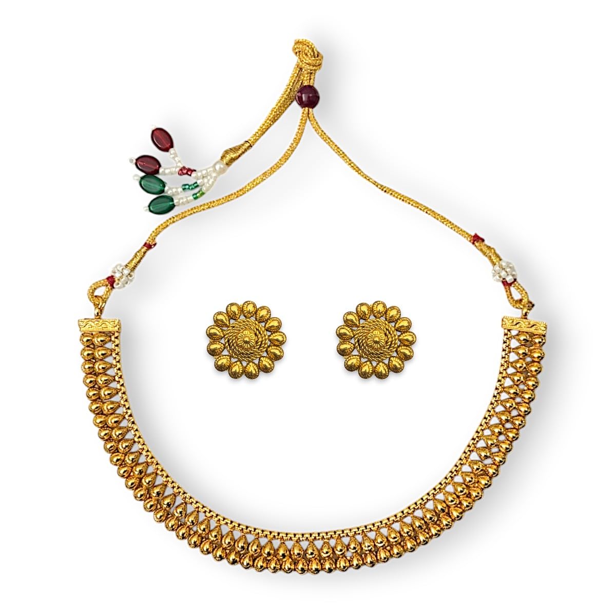 ACCESSHER Traditional Gold Plated Choker Necklace Set with Floral Design Earrings | Wedding & Special Occasions Jewellery Set | Accessories for Women & Girls