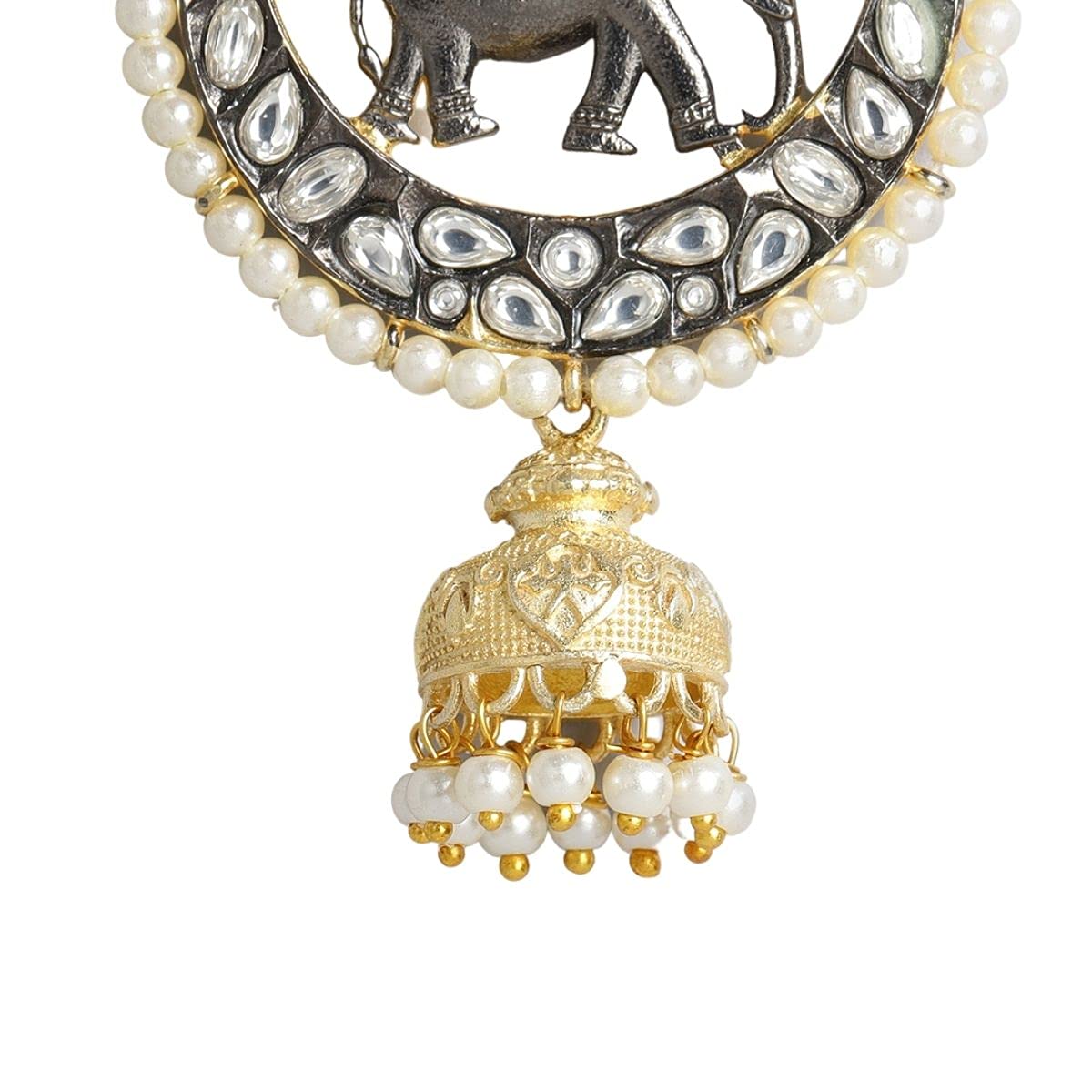 Accessher Silver Plated Oxidised Dual tone anitque gold plated Elephant german silver Circle Dangle earrings for women and girls