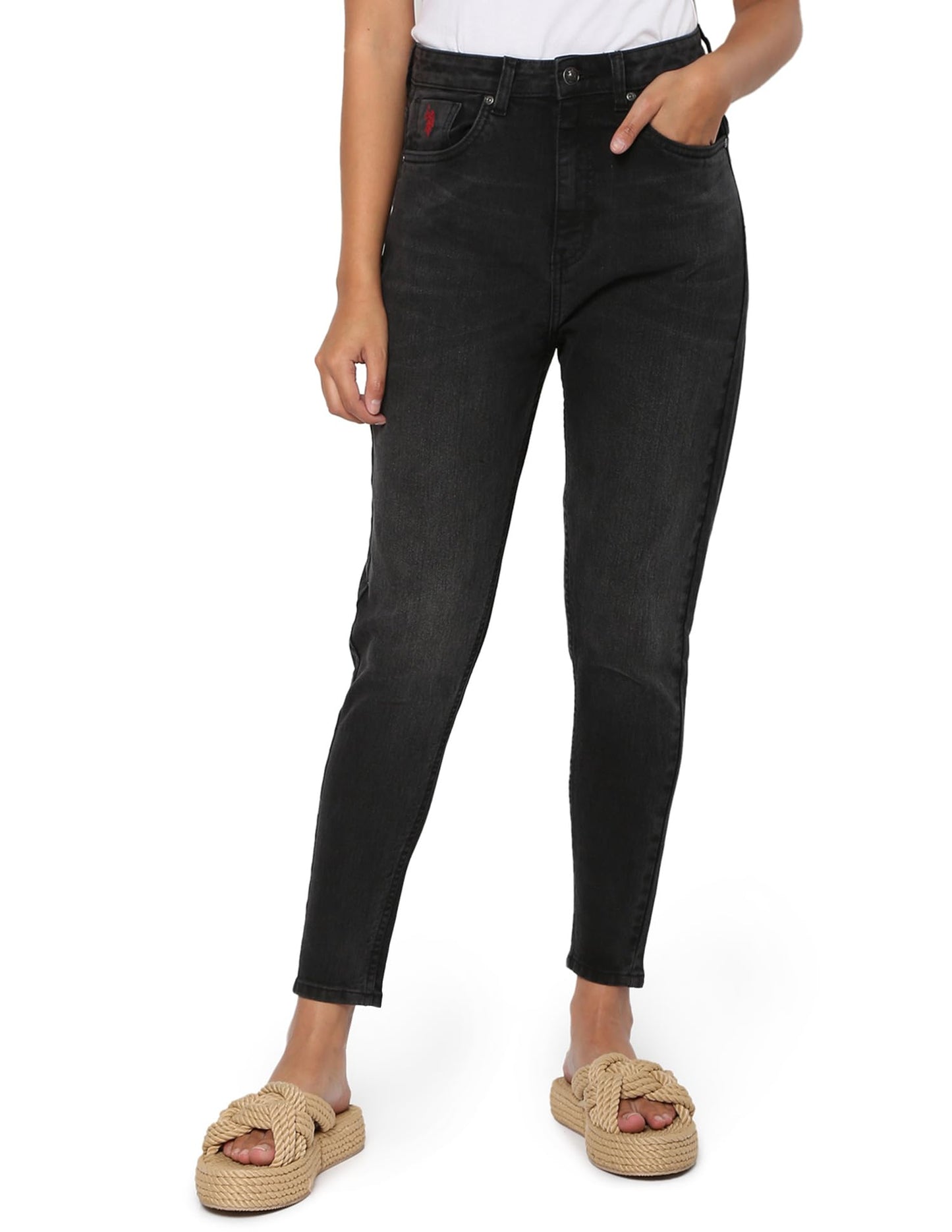 U.S. POLO ASSN. Women's Slim Mom Fit High Rise Jeans (UWAW22JN080_Black_28)