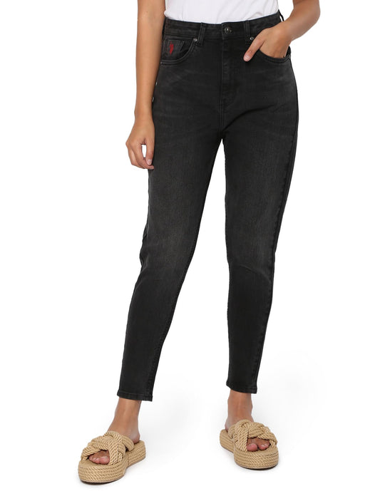 U.S. POLO ASSN. Women's Slim Mom Fit High Rise Jeans (UWAW22JN080_Black_28)
