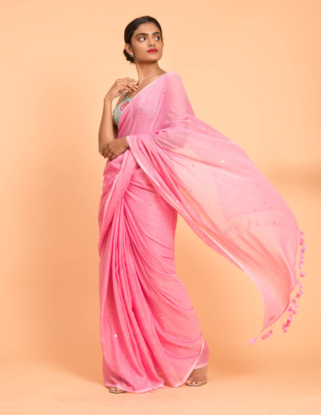 Suta Women's Plain Pure Cotton Saree Without Blouse| Pink Saree| Pink Cotton Saree Saree