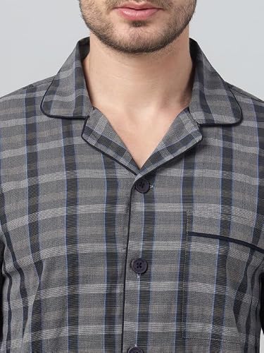 Hancock Men Cotton Checked Night Suit Navy Blue Size S