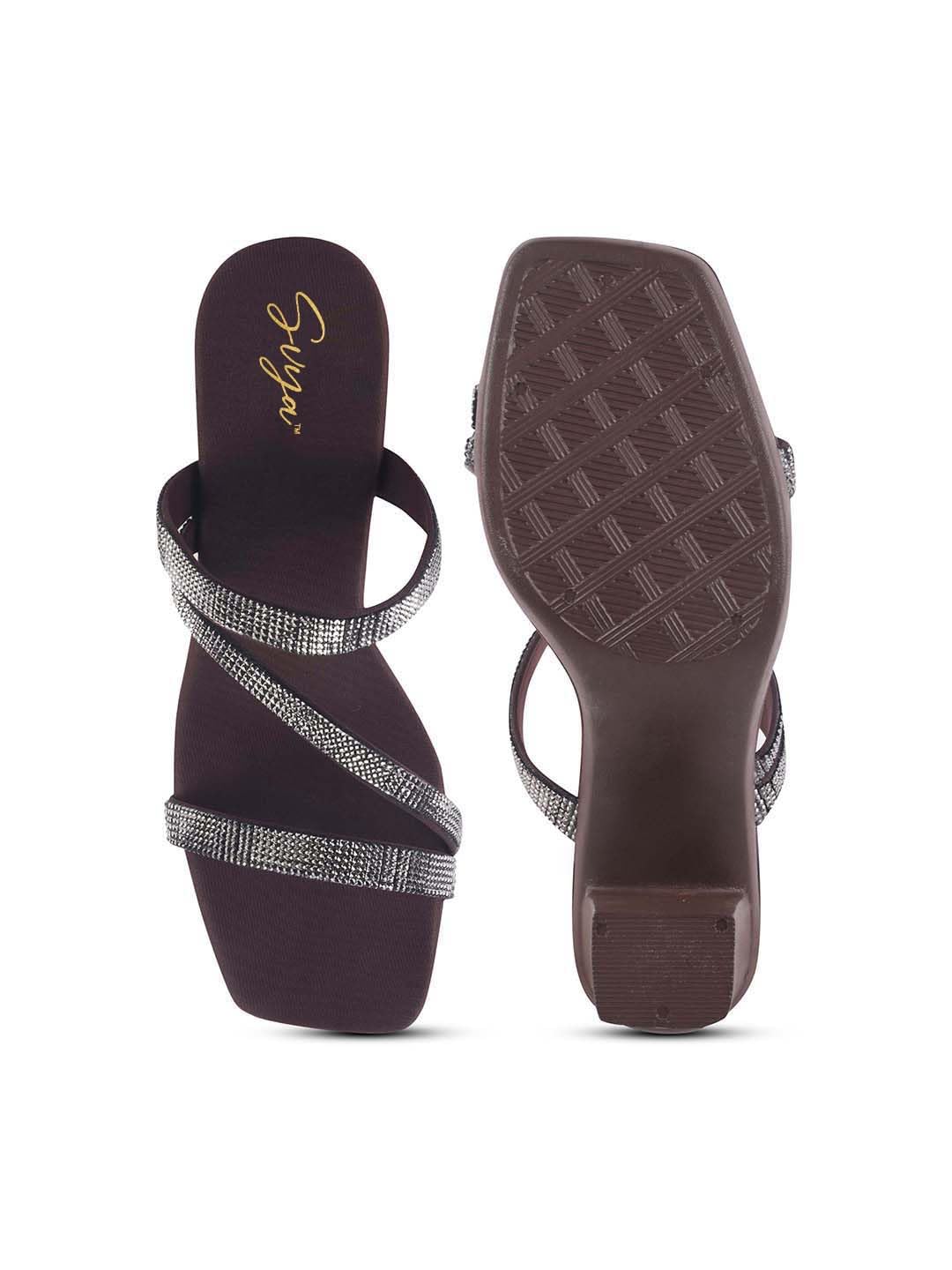 SVYA Comfortable Heel Sandals for Women and Girl. (Brown, UK Footwear Size System, Adult, Women, Numeric, Medium, 8)