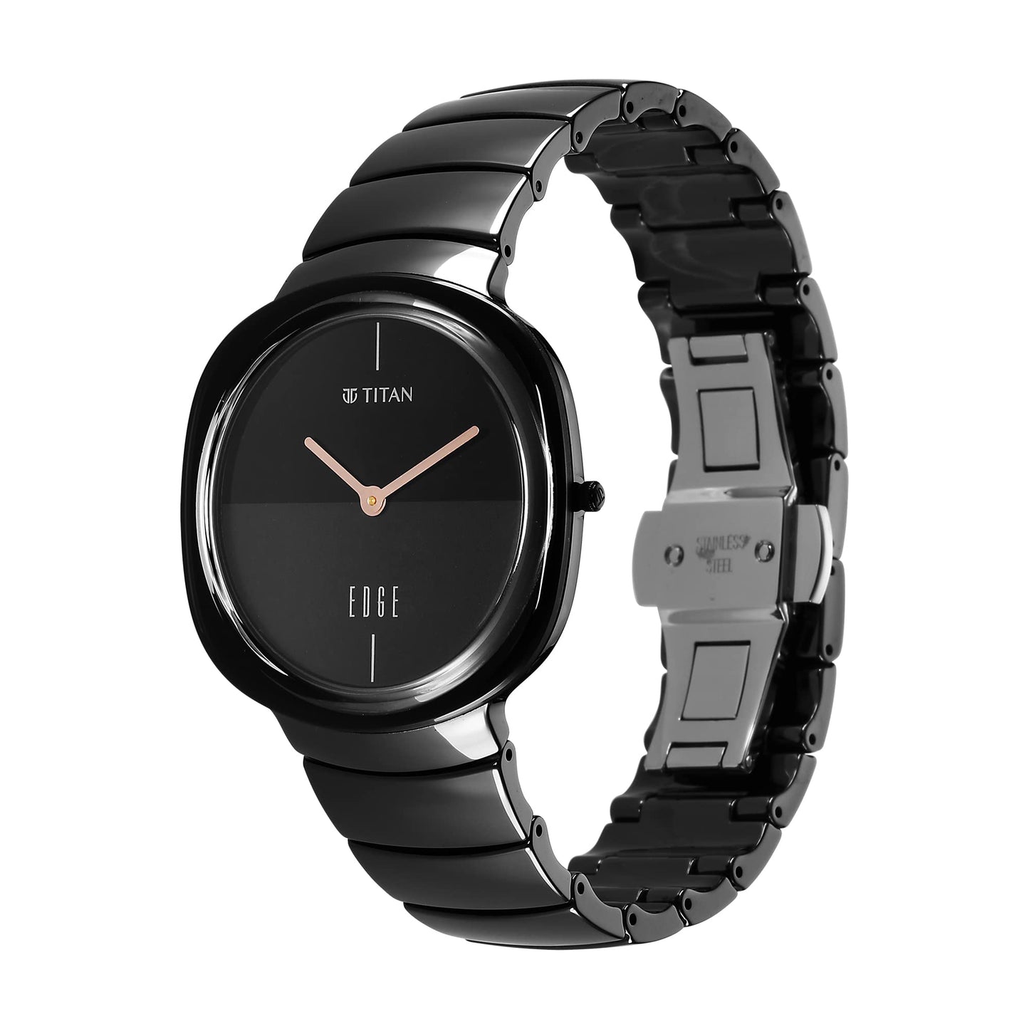 EDGE Titan Squircle Quartz Analog Black Dial Black Ceramic Strap Unisex Watch - NT1841NC01
