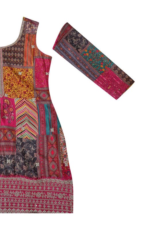 Soch Womens Fuchsia Chinon Abstract Print Suit Set with Zardosi