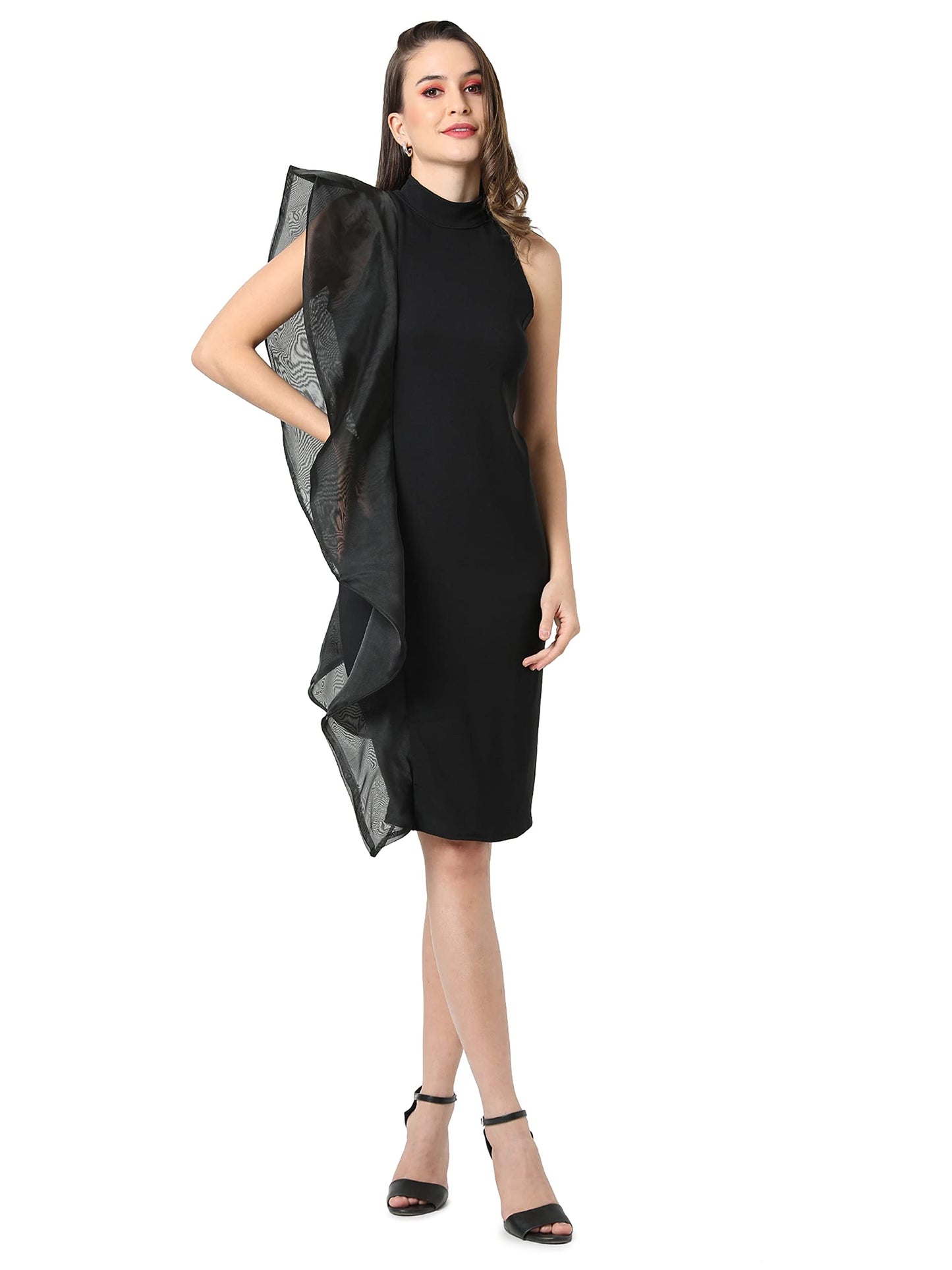 Campus Sutra Women's Knee-Length Dress (SSMR22_CSWSSDR5012_S_Black_S)