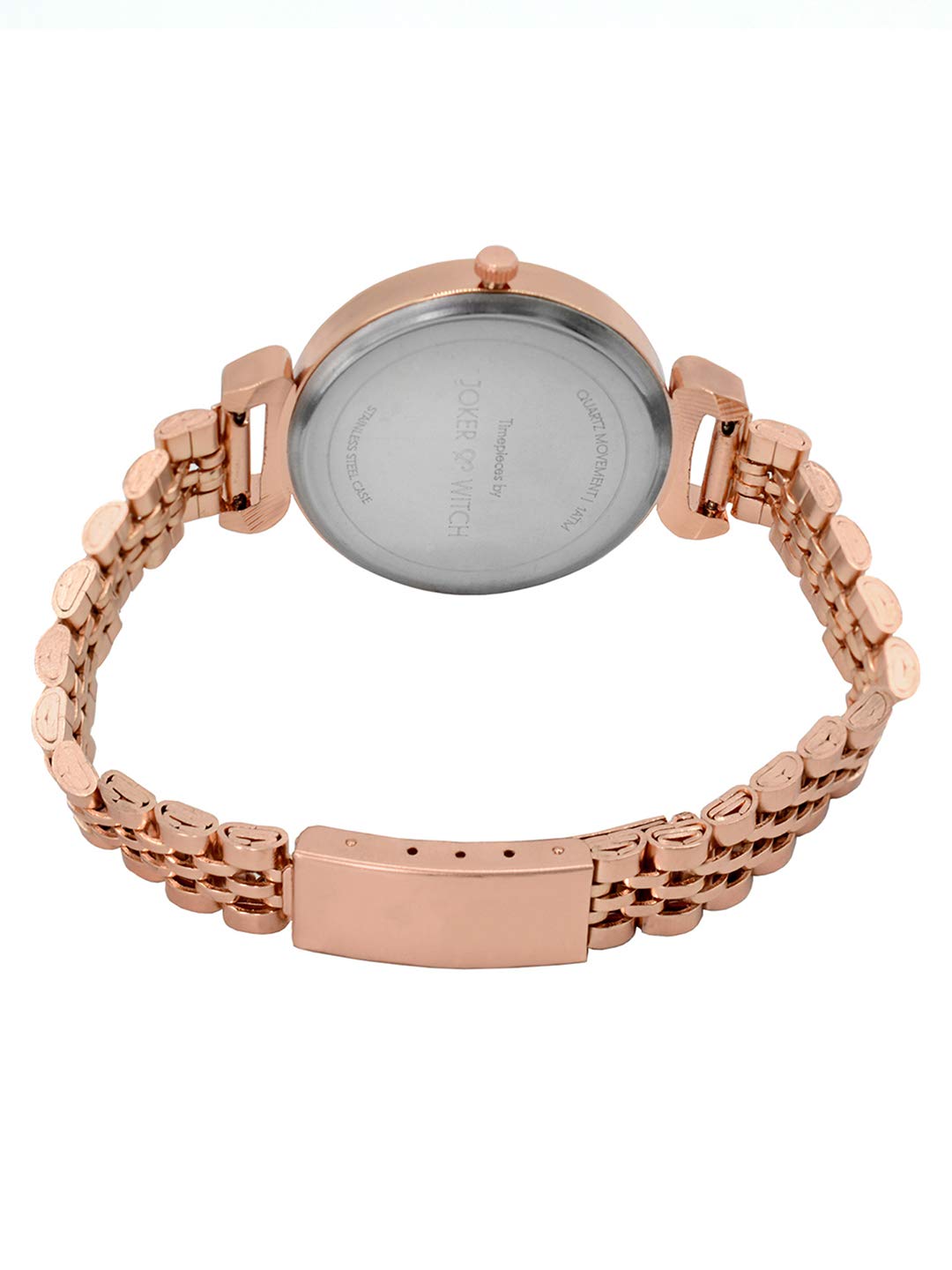 Joker & Witch Stainless Steel French Rose Analogue Watch Bracelet Stack For Women, White Dial, Rose Gold Band
