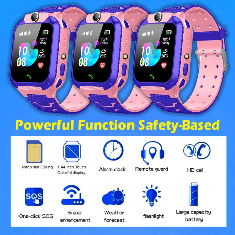 PunnkFunnk Q18 Kids Calling Smart Watch for Boys & Girls | 2-Way Voice Calling & Message | Sim Card | Selfie Camera | Parent Control App | Voice Chat | Long Battery Life(LightPink)