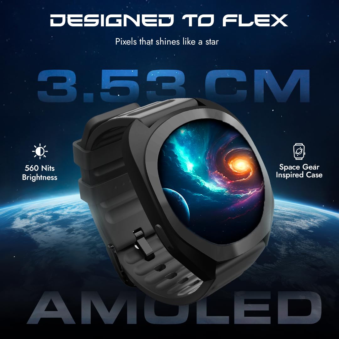 Fastrack Cosmix 1.32" AMOLED Display Metal Case Smart Watch with Heart Rate Monitor,AI Watchface & Chat,Push Button Interactions,BT Calling,IP68 Water Resistant Upto 5 Days Battery Life -Granite Grey