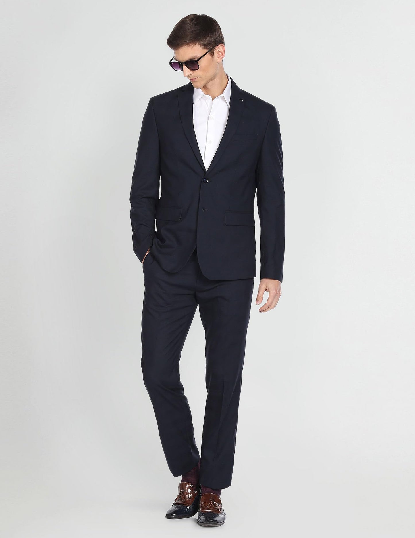 Arrow Men's Polyester Single Breasted Business Suit Pants Set (ARAFSU5522_Navy