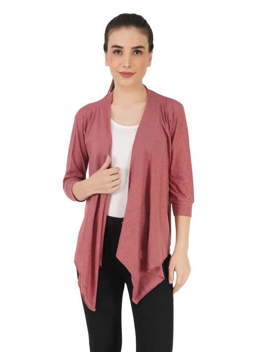 Amazon Brand-Nora Nico Women's Cotton Red Melange Waterfall Shrug, Small