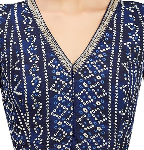 Studio Shringaar Women's Bandhni Printed & Embroidered Saree Blouse with Elbow Length Sleeves (Navy Blue, 44)