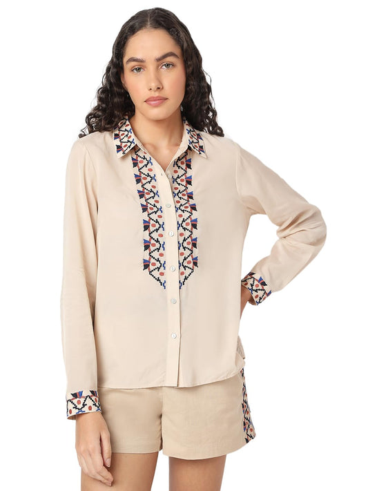 VERO MODA Women Regular Fit Beige Shirt