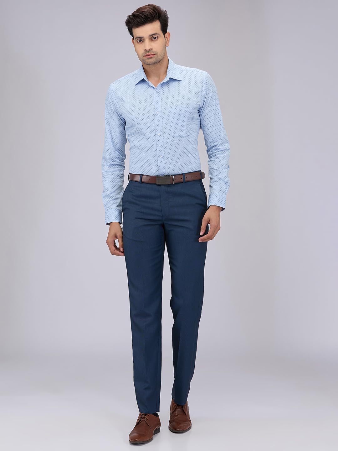 Park Avenue Men Regular Fit Structure Pattern Poly Viscose Blend Mid Rise Flat Front Formal Trouser (Size: 32)-PMTX07634-P8, Blue