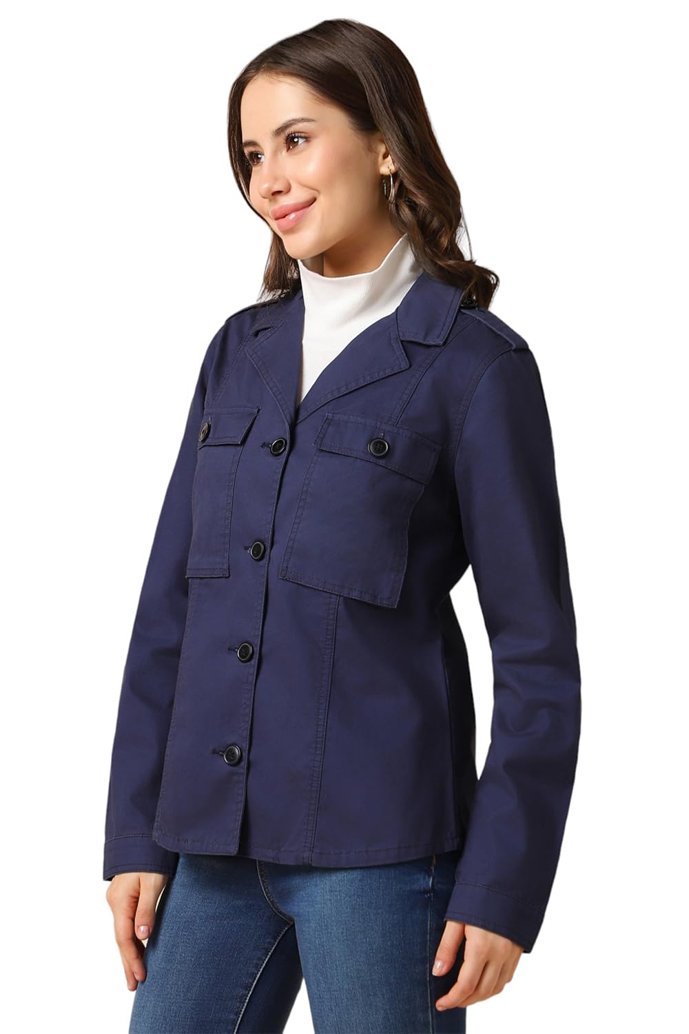 Allen Solly Women's A-Line Coat (AWJK515C07111_Navy