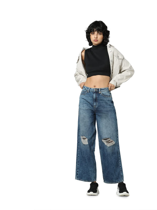 ONLY Wide Leg Jeans(242288501_Medium Blue Denim_33)