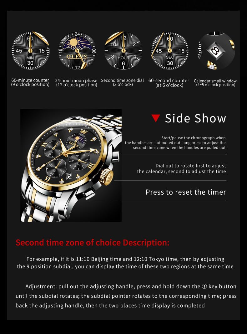 OLEVS Watch for Men Diamond Business Dress Analog Quartz Stainless Steel Waterproof Luminous Date Two Tone Luxury Casual Wrist Watch, silver black watches 3655, men watch